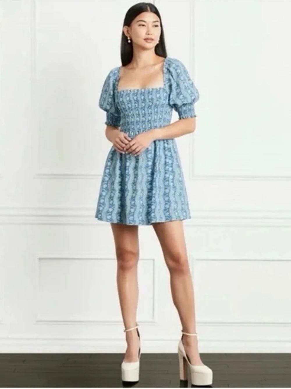 Hill House Athena Nap Mini Dress Blue Vine Floral Short Sleeve XXS